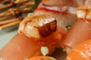 A close up of salmon on a plate